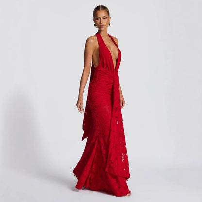 Damen Abendkleid mit V-Ausschnitt Geraffter Stoff Eveloria