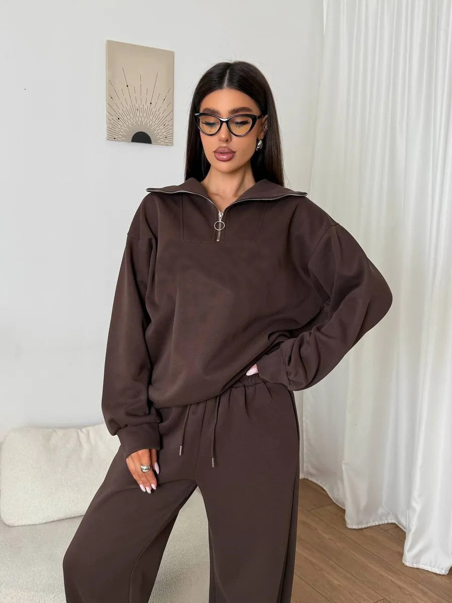 Damen Fleece Sportanzug Hochgeschlossener Kragen Praktischer