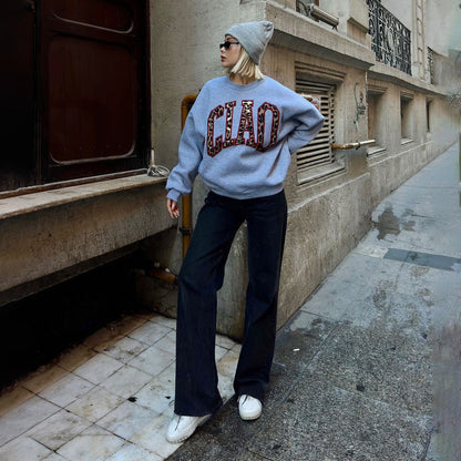 Damen Sweatshirt Urban Style Auffälliges Logo Eveloria