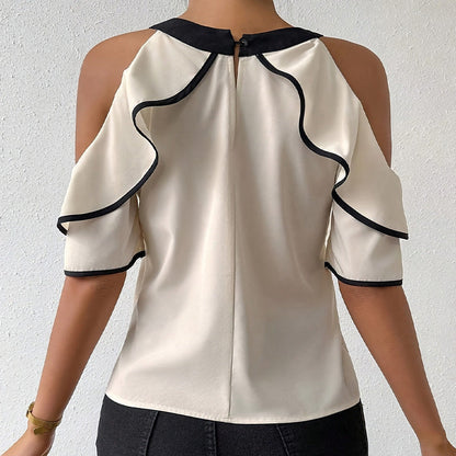 Damen Oberteil Rüschendetails Schleifen-Ausschnitt Elegantes Design
