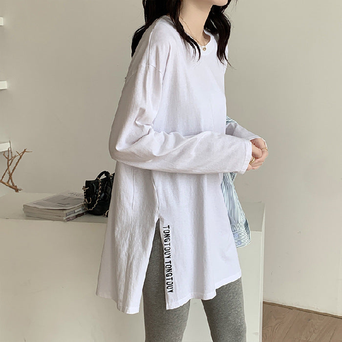 Damen Oversized-Shirt Längeres Design Seitliche Schlitzen Weiß