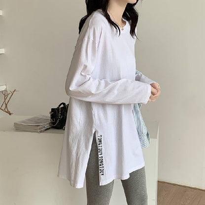 Damen Oversized-Shirt Längeres Design Seitliche Schlitzen Weiß