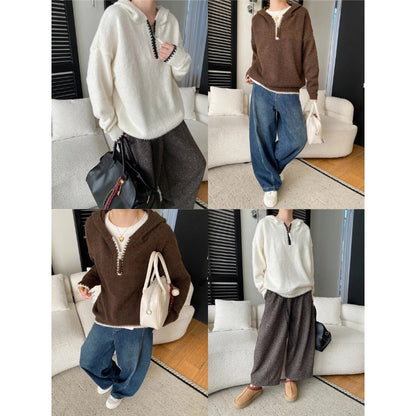 Damen Hoodie Kuschelig Halbreißverschluss Bequem Grau