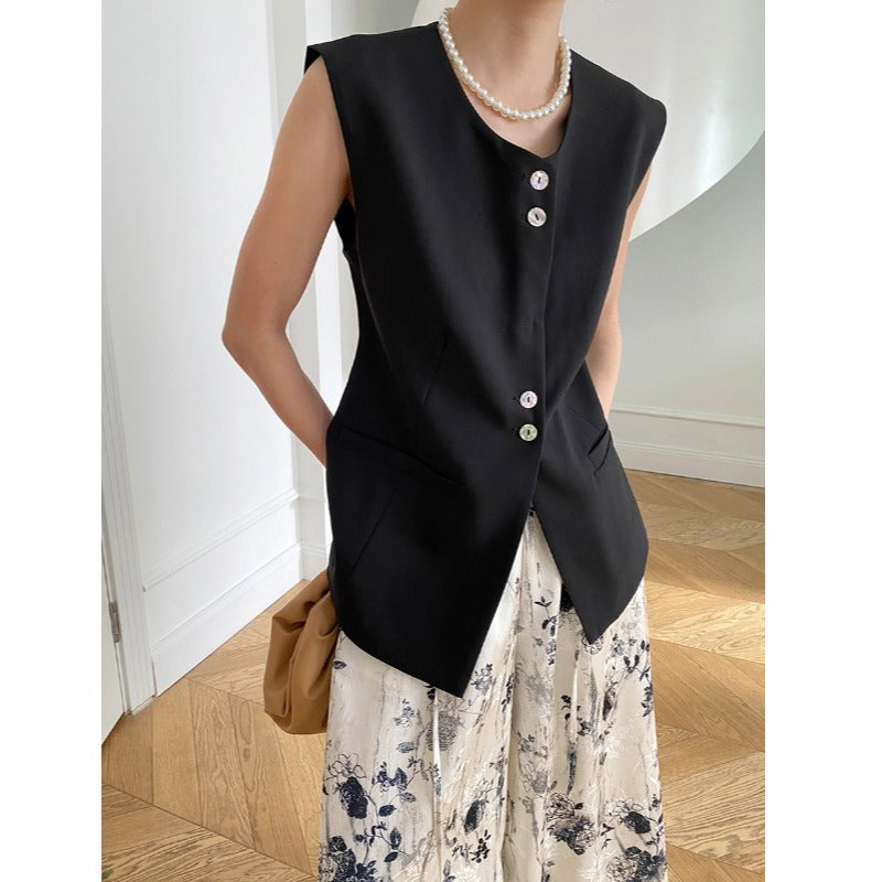 Damenweste Elegant Knöpfe Taschen Eveloria
