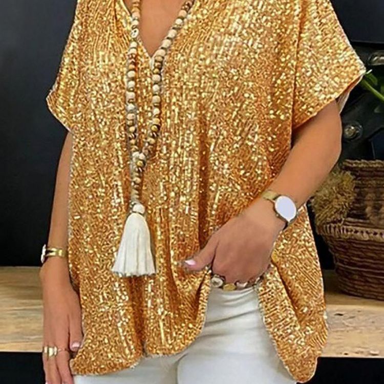 Damen Paillettentop Lässig V-Ausschnitt Glitzernd - Eveloria