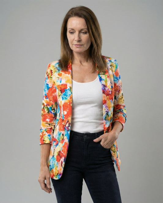 Damen Blazer Floralmuster Elegante Silhouette - Eveloria