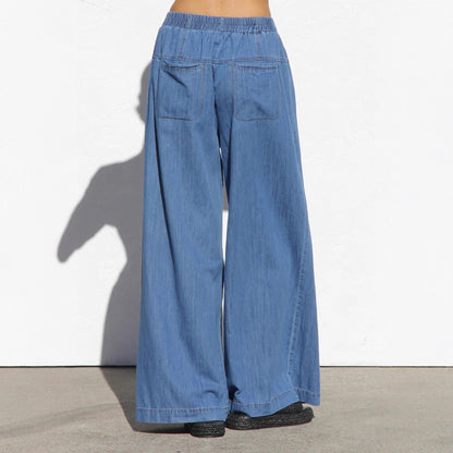 Damen Weite Jeanshose Elastisch Blau Eveloria