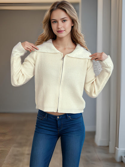 Damen Strickjacke mit Reißverschluss und Puffärmeln Eveloria
