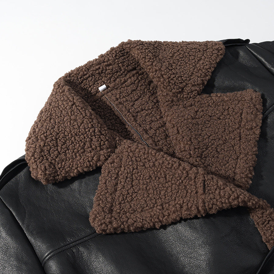 Damen Kunstlederjacke Teddyfutter Bindegürtel