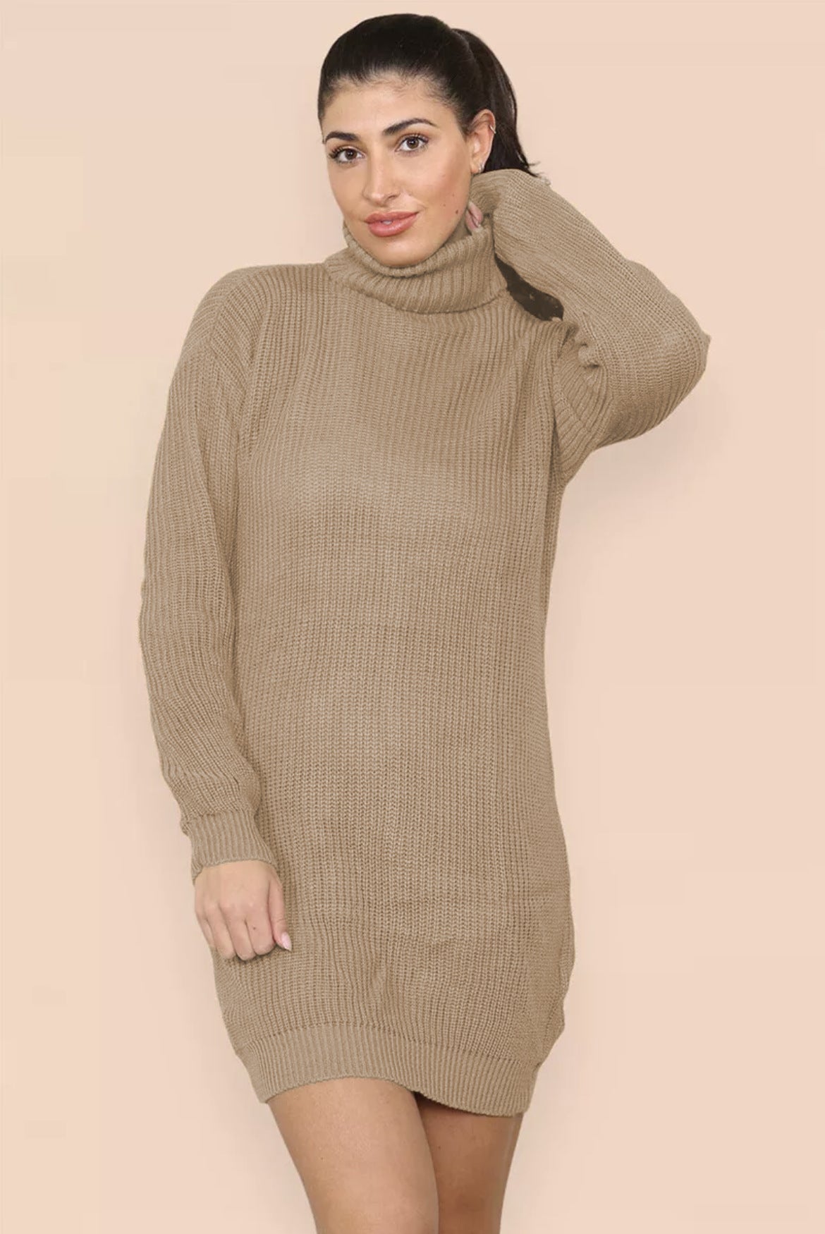 Damen Strickkleid Hochkragen Lässig Eveloria