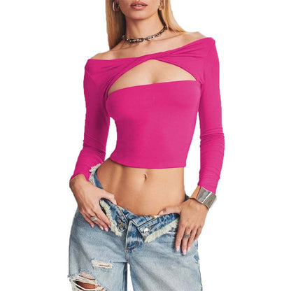 Damen Crop- Asymmetrischer Ausschnitt Figurbetont