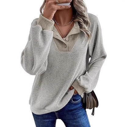 Damen Pullover Lässig Modischer Kragen Grau Eveloria