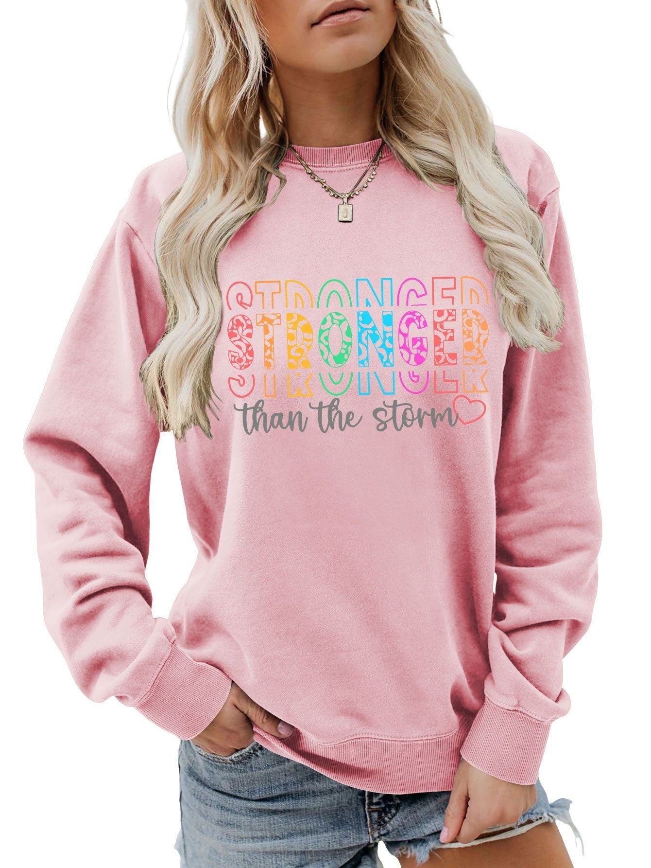 Damen Sweatshirt Lässiger Schnitt Motivierender Schriftzug Grau