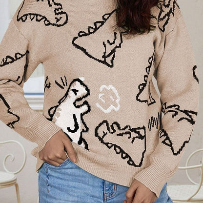Damen Pullover Dinosaurier Motiv Lässiger Schnitt Eveloria