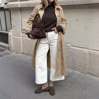 Damen Trenchcoat kariertes Innenfutter Praktischer Schnitt