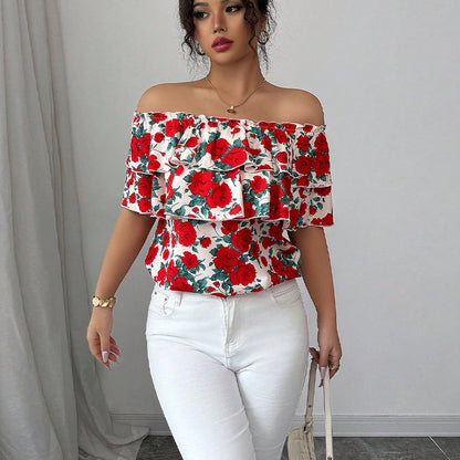 Damen Bluse mit Volant und Blumenmuster - Eveloria