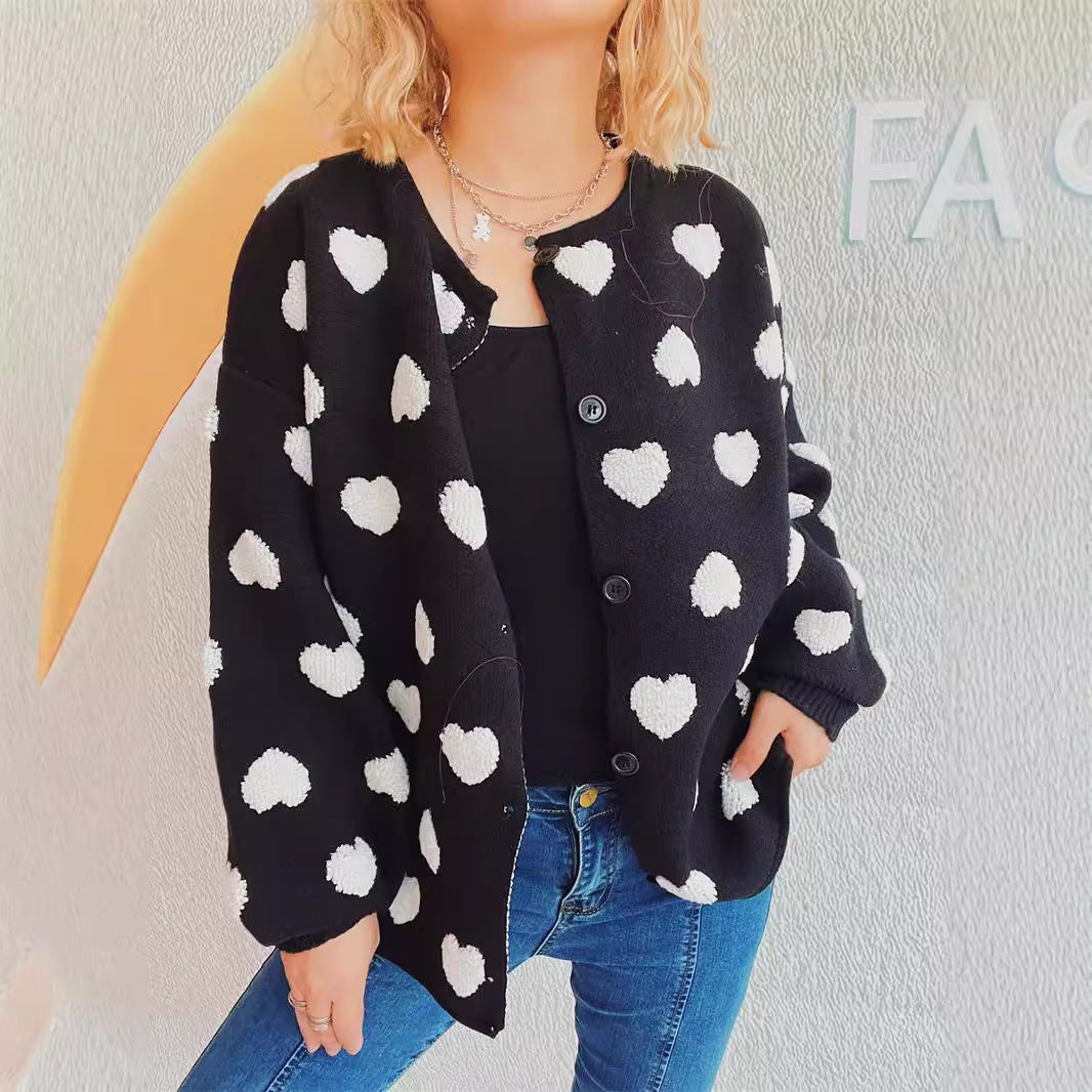 Damen Strickjacke Herzmotiv Knöpfe Eveloria