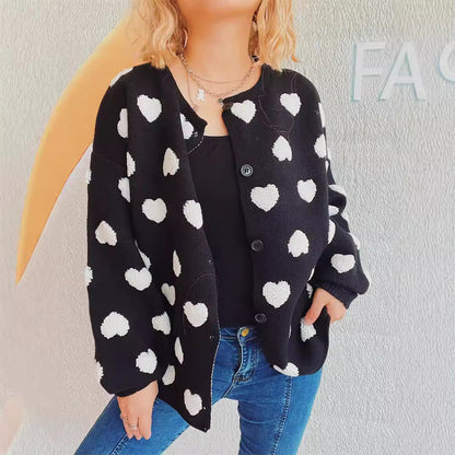 Damen Strickjacke Herzmotiv Knöpfe Eveloria