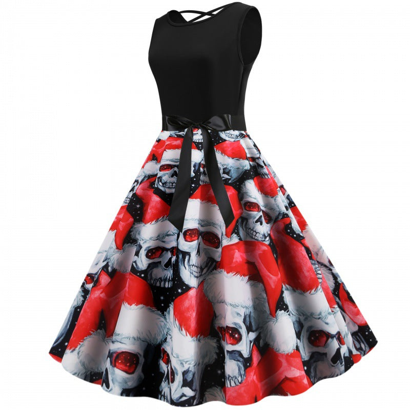 Damen Swingkleid Totenkopf Weihnachtsmotiv Eveloria