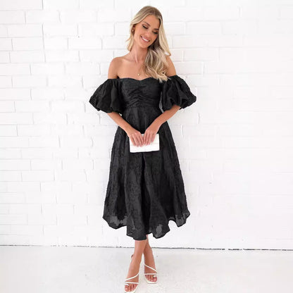 Damen Midikleid Puffärmel Floralmuster Eveloria