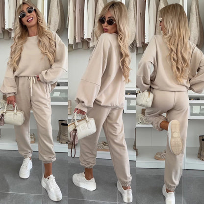 Damen Freizeitset Sweatshirt und Jogginghosen Elastisch Bequem Grau - Eveloria