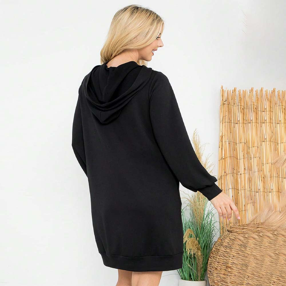 Damen Hoodie-Kleid Puffärmel Kängurutasche Eveloria