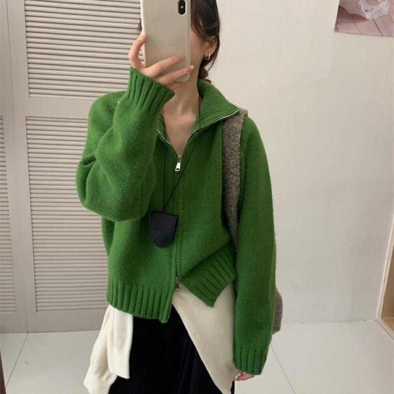 Damen Grobstrickjacke Hochkragen Reißverschluss Eveloria
