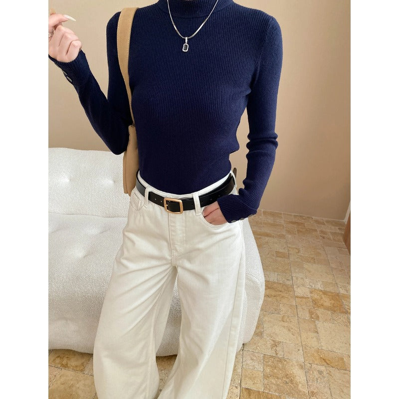 Damen Langarmshirt Feiner Rippstrick Figurbetont