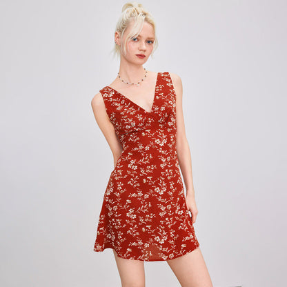 Damen Minikleid V-Ausschnitt Figurbetont Blumenmuster - Eveloria