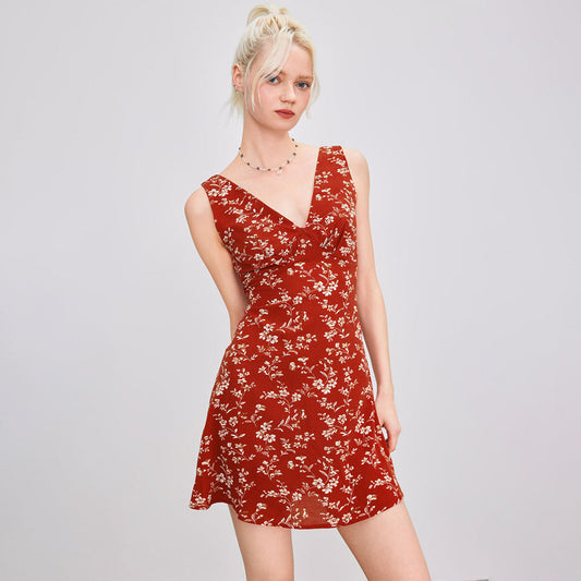 Damen Minikleid V-Ausschnitt Figurbetont Blumenmuster - Eveloria