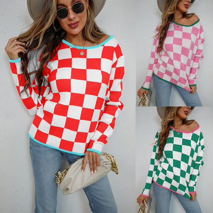 Damen Pullover Checkerboard Muster Grau Eveloria - Eveloria