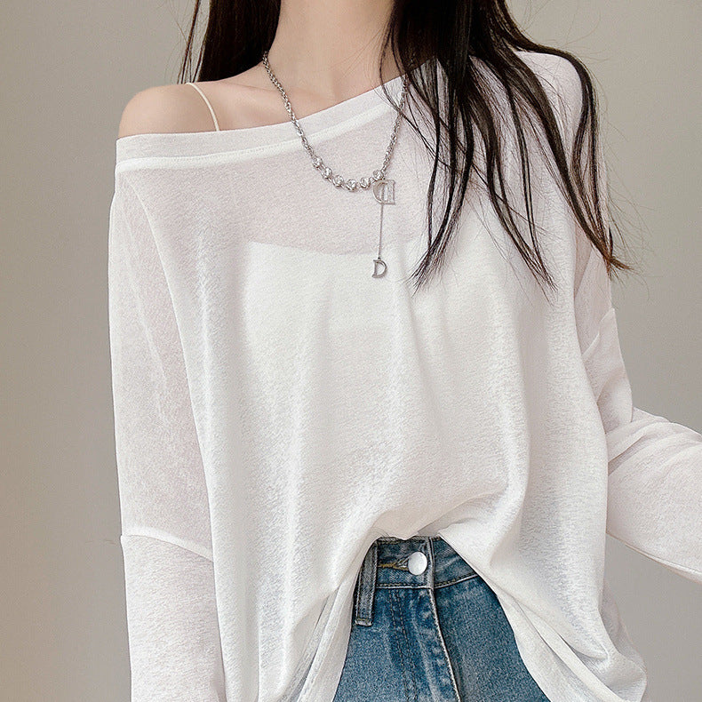 Damen Langarmshirt Feine Struktur Details Beige - Eveloria