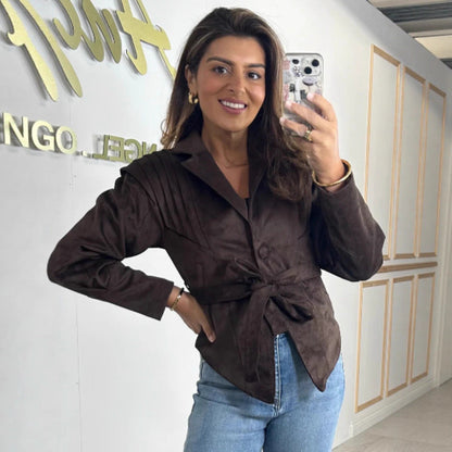 Damen Wildlederjacke Taillengürtel Eveloria