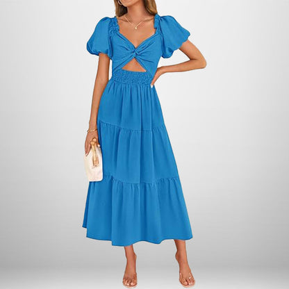 Damen Midi-Kleid Floralmuster Elastischer Taillengummi