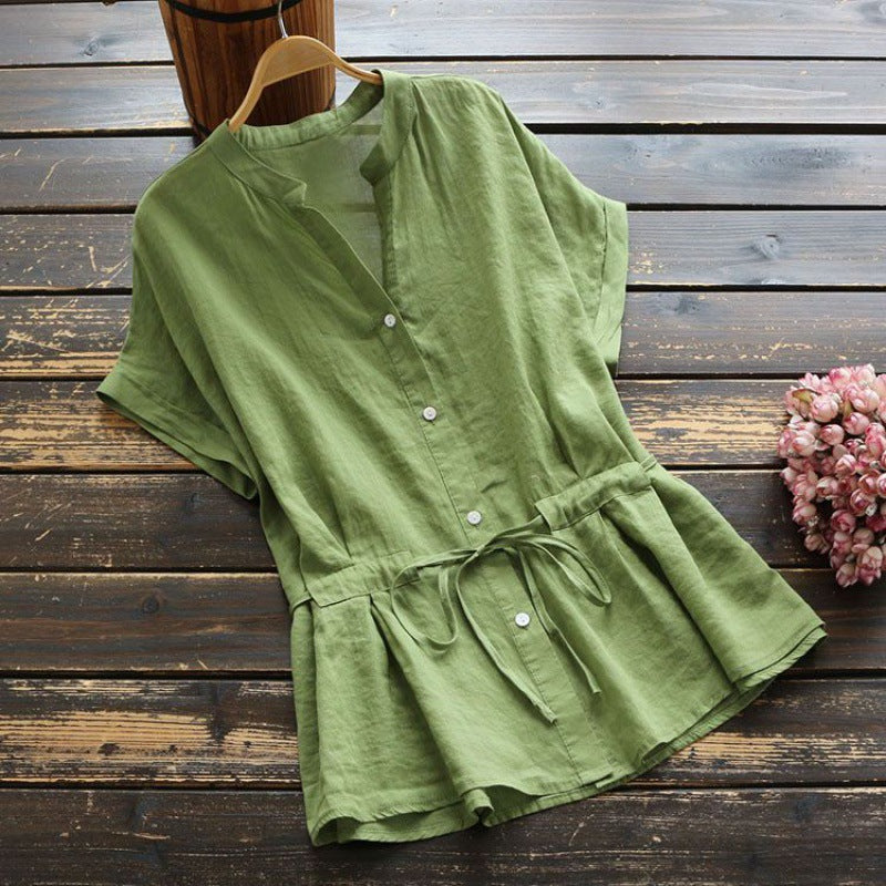 Damen Tunika Button-Up Kurzärmelig Tailliert Beige