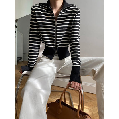Damen Pullover Gestreift Hochgeschlossener Kragen Eveloria