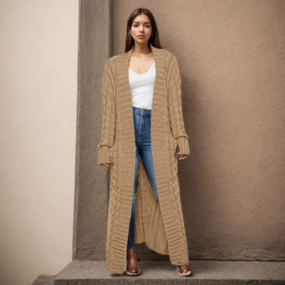 Damen Strickcardigan Lang Zopfmuster