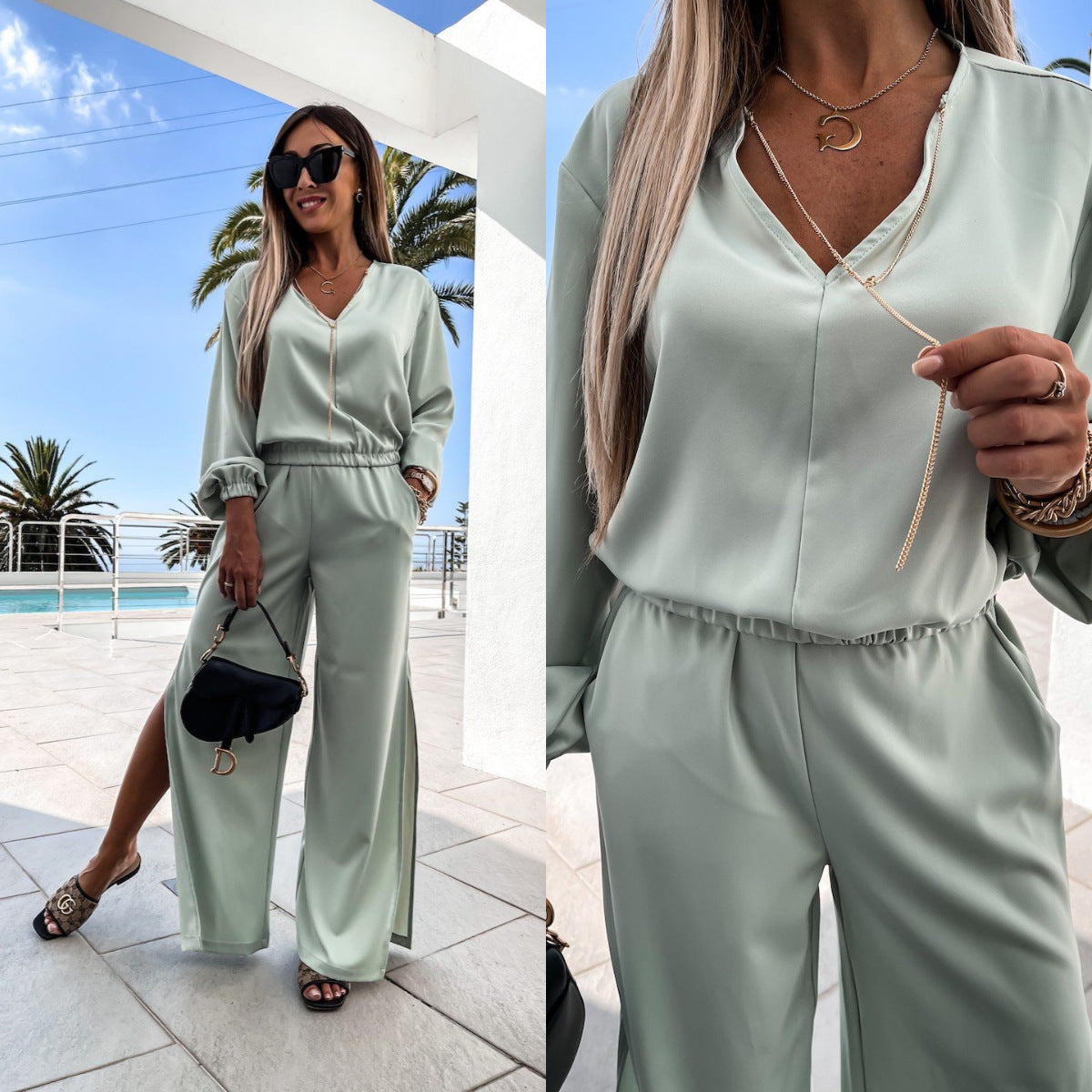 Damen Eleganter Jumpsuit Dekorative Seitenschlitzen Eveloria