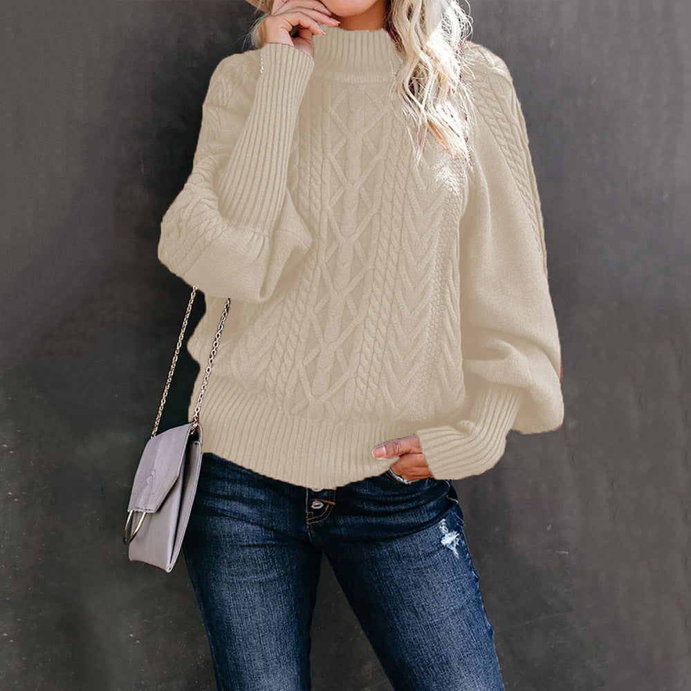 Damen Strickpullover Stehkragen Zopfmuster Eveloria