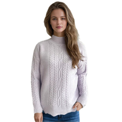 Damen Strickpullover Rundkragen Zopfmuster Eveloria