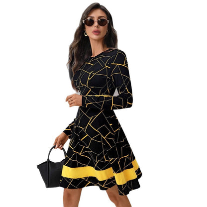 Damen A-Linien Kleid Geometrisches Muster Taillierter Schnitt