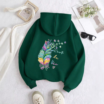 Damen Kapuzenpullover Bunt Federdesign