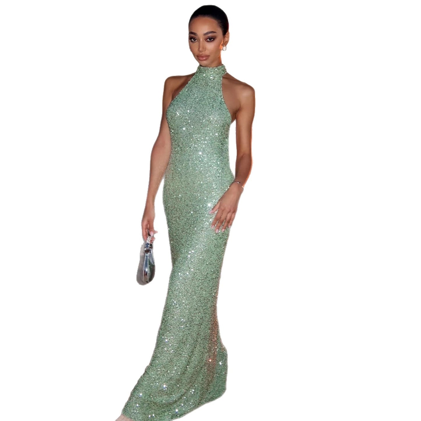 Damen Abendkleid Glitzernd Hochkragen Figurbetont Eveloria