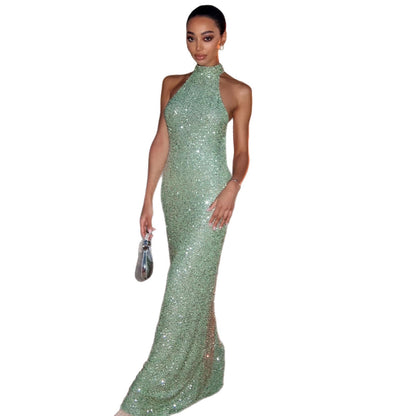 Damen Abendkleid Glitzernd Hochkragen Figurbetont Eveloria