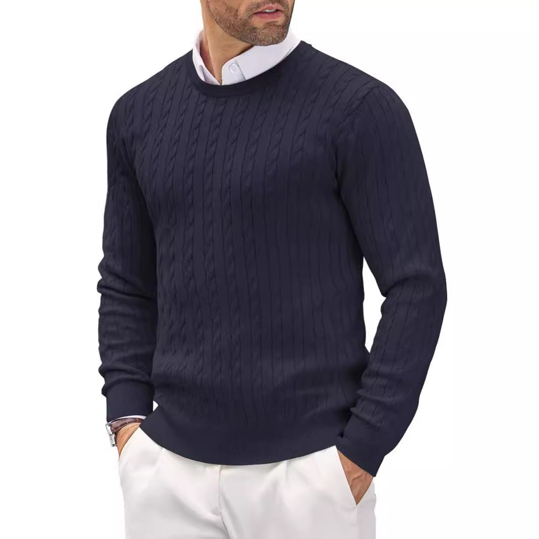 Herren Strickpullover Slim Fit Zopfstrick Komfortable Baumwolle Grau