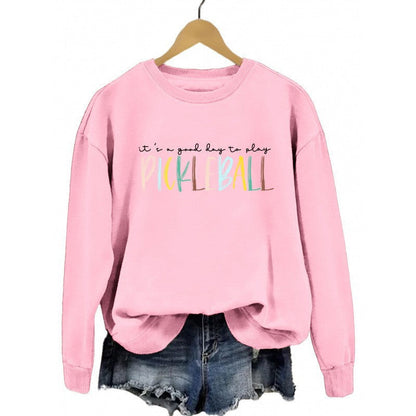 Damen Sweatshirt Bunt Pickleball-Druck Grau