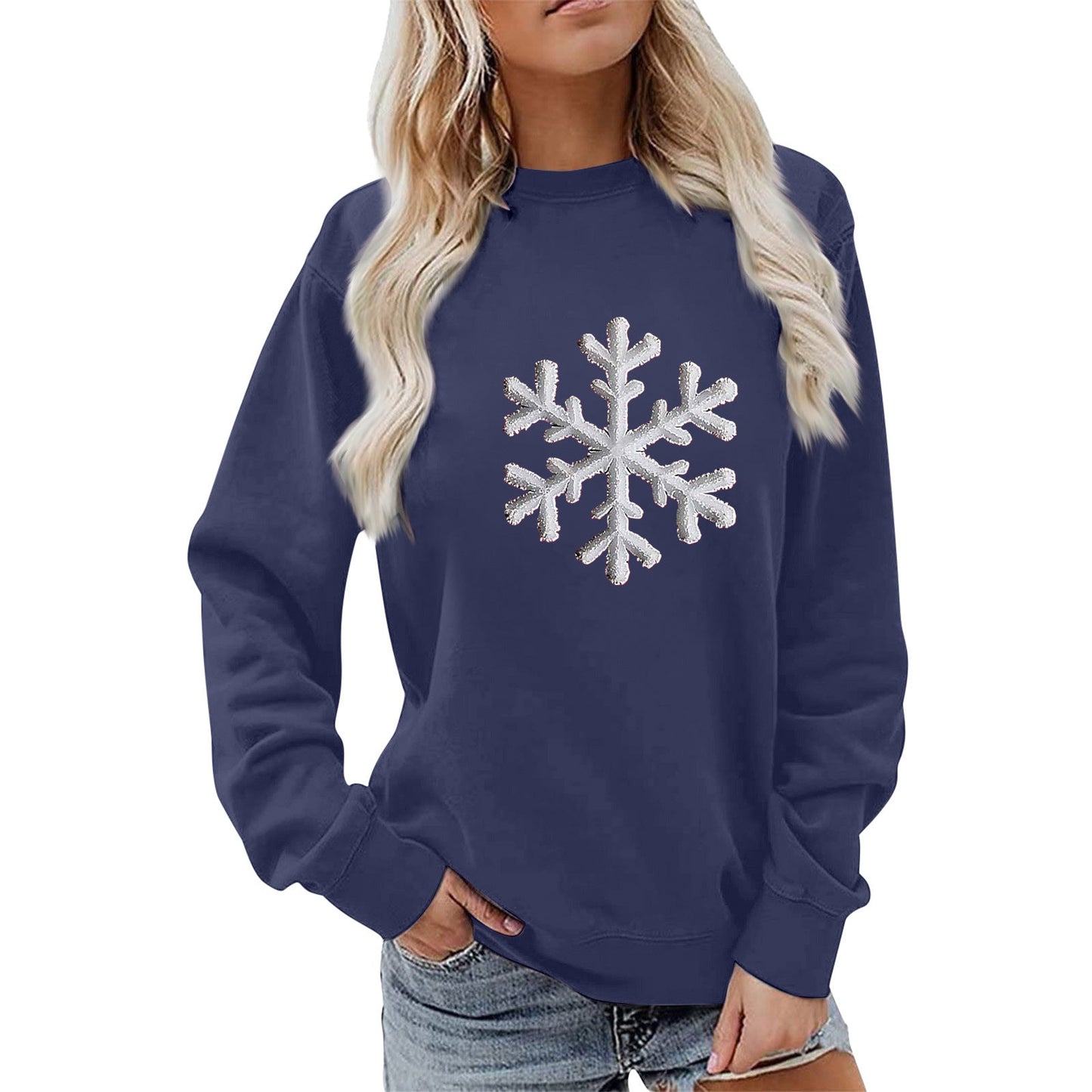 Damen Sweatshirt Schneeflockenmotiv Lässig Grau Eveloria