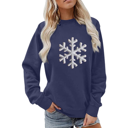 Damen Sweatshirt Schneeflockenmotiv Lässig Grau Eveloria