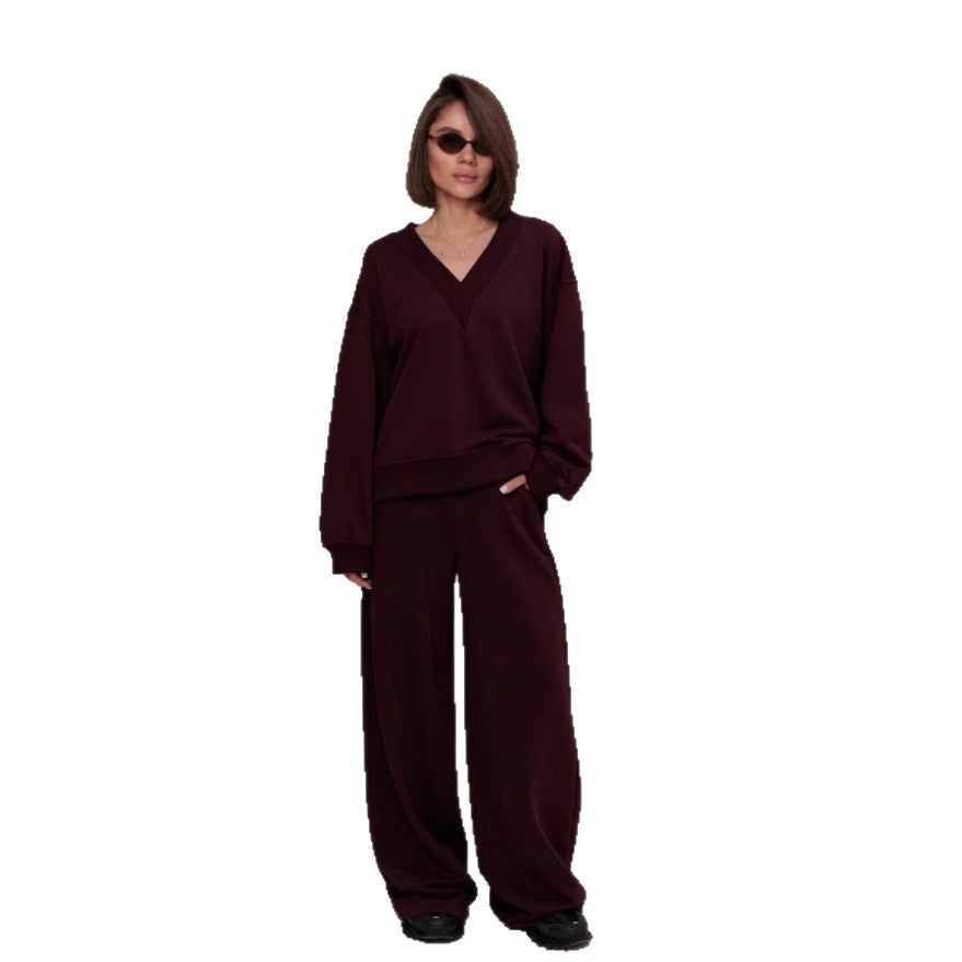 Damen Oversized Sweatshirt V-Ausschnitt Länge Lang Ärmel Grau