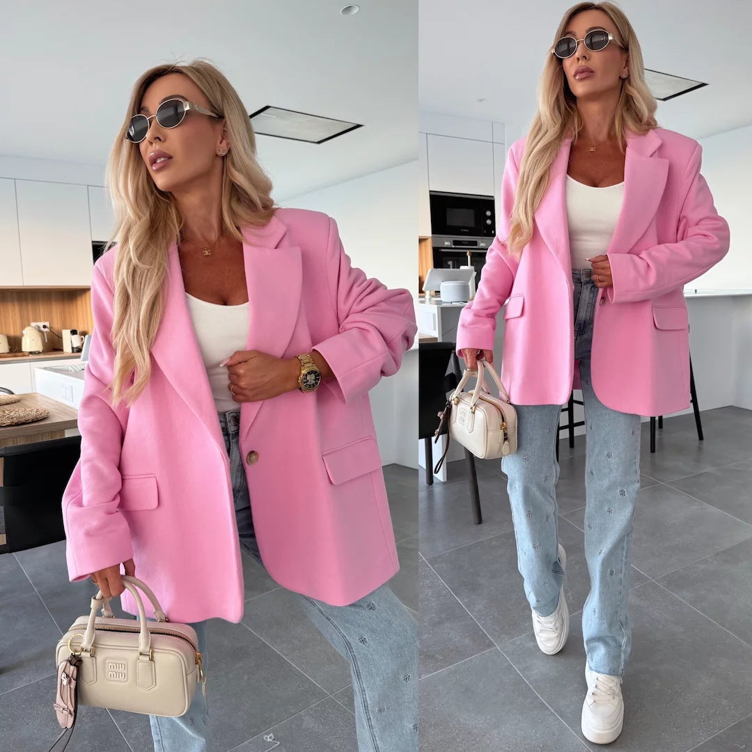 Damen Oversized Blazer mit Taschen Modisch Eveloria